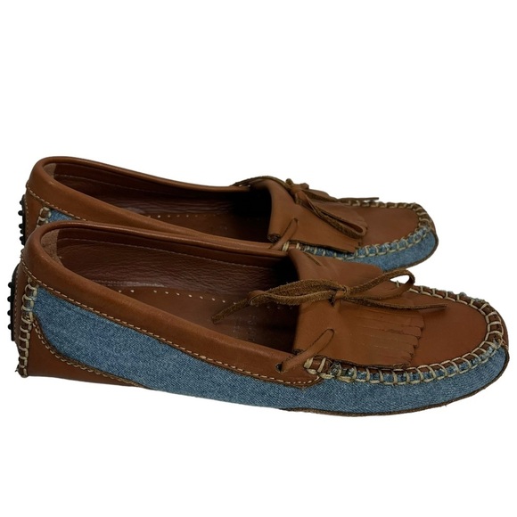 COLE HAAN COUNTRY Women's 7 1/2 Driving Loafer Brown Leather and Denim - Picture 1 of 8